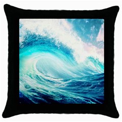 Tsunami Waves Ocean Sea Nautical Nature Water Nature Throw Pillow Case (black) by Ravend