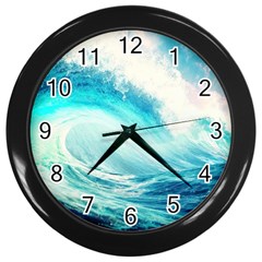 Tsunami Waves Ocean Sea Nautical Nature Water Nature Wall Clock (black) by Ravend