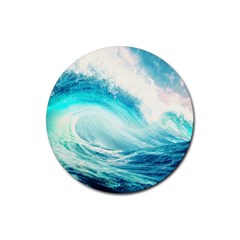 Tsunami Waves Ocean Sea Nautical Nature Water Nature Rubber Coaster (round) by Ravend