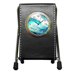 Tsunami Waves Ocean Sea Nautical Nature Water Nature Pen Holder Desk Clock by Ravend