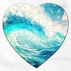 Tsunami Waves Ocean Sea Nautical Nature Water Nature Jigsaw Puzzle (heart) by Ravend