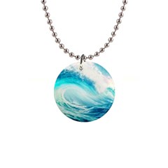 Tsunami Waves Ocean Sea Nautical Nature Water Nature 1  Button Necklace by Ravend