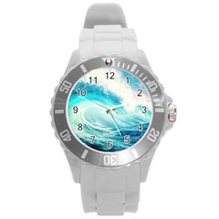 Tsunami Waves Ocean Sea Nautical Nature Water Nature Round Plastic Sport Watch (l) by Ravend