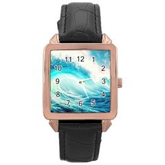 Tsunami Waves Ocean Sea Nautical Nature Water Nature Rose Gold Leather Watch  by Ravend