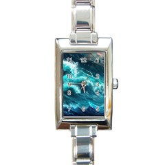 Thunderstorm Tsunami Tidal Wave Ocean Waves Sea Rectangle Italian Charm Watch by Ravend