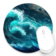 Thunderstorm Tsunami Tidal Wave Ocean Waves Sea Round Mousepad by Ravend