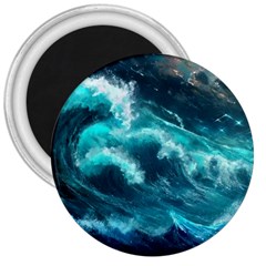 Thunderstorm Tsunami Tidal Wave Ocean Waves Sea 3  Magnets by Ravend