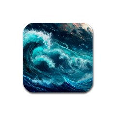 Thunderstorm Tsunami Tidal Wave Ocean Waves Sea Rubber Square Coaster (4 Pack) by Ravend