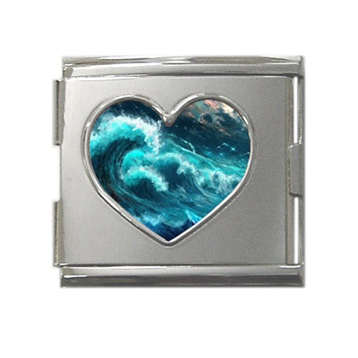 Thunderstorm Tsunami Tidal Wave Ocean Waves Sea Mega Link Heart Italian Charm (18mm)