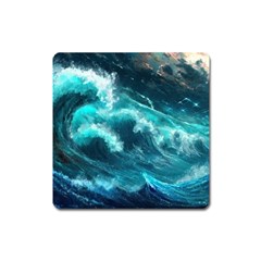 Thunderstorm Tsunami Tidal Wave Ocean Waves Sea Square Magnet by Ravend