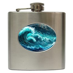 Thunderstorm Tsunami Tidal Wave Ocean Waves Sea Hip Flask (6 Oz) by Ravend