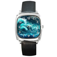 Thunderstorm Tsunami Tidal Wave Ocean Waves Sea Square Metal Watch by Ravend