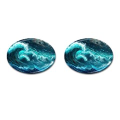 Thunderstorm Tsunami Tidal Wave Ocean Waves Sea Cufflinks (oval) by Ravend