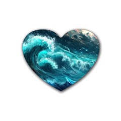 Thunderstorm Tsunami Tidal Wave Ocean Waves Sea Rubber Coaster (heart) by Ravend