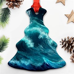 Thunderstorm Tsunami Tidal Wave Ocean Waves Sea Christmas Tree Ornament (two Sides) by Ravend