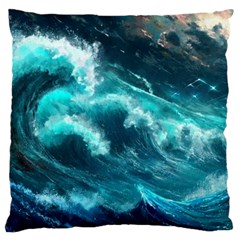 Thunderstorm Tsunami Tidal Wave Ocean Waves Sea Large Premium Plush Fleece Cushion Case (one Side) by Ravend