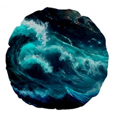 Thunderstorm Tsunami Tidal Wave Ocean Waves Sea Large 18  Premium Flano Round Cushions by Ravend