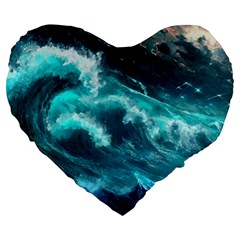 Thunderstorm Tsunami Tidal Wave Ocean Waves Sea Large 19  Premium Flano Heart Shape Cushions by Ravend