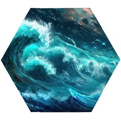 Thunderstorm Tsunami Tidal Wave Ocean Waves Sea Wooden Puzzle Hexagon by Ravend