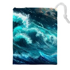 Thunderstorm Tsunami Tidal Wave Ocean Waves Sea Drawstring Pouch (5xl) by Ravend