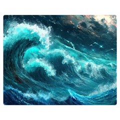 Thunderstorm Tsunami Tidal Wave Ocean Waves Sea One Side Premium Plush Fleece Blanket (medium)