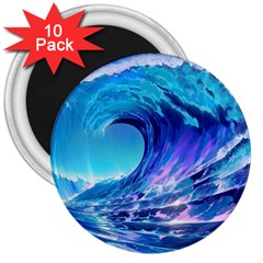 Tsunami Tidal Wave Ocean Waves Sea Nature Water Blue 3  Magnets (10 Pack)  by Ravend