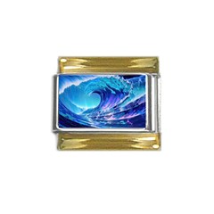 Tsunami Tidal Wave Ocean Waves Sea Nature Water Blue Gold Trim Italian Charm (9mm)