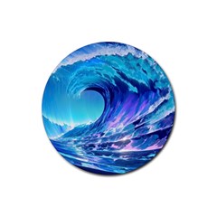 Tsunami Tidal Wave Ocean Waves Sea Nature Water Blue Rubber Round Coaster (4 Pack) by Ravend