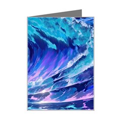 Tsunami Tidal Wave Ocean Waves Sea Nature Water Blue Mini Greeting Card by Ravend