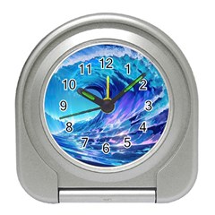 Tsunami Tidal Wave Ocean Waves Sea Nature Water Blue Travel Alarm Clock by Ravend