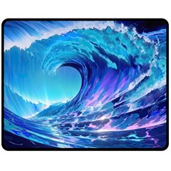 Tsunami Tidal Wave Ocean Waves Sea Nature Water Blue One Side Fleece Blanket (medium) by Ravend