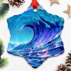 Tsunami Tidal Wave Ocean Waves Sea Nature Water Blue Snowflake Ornament (two Sides)