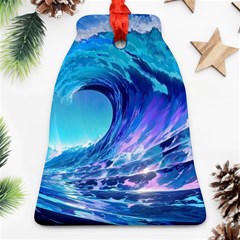 Tsunami Tidal Wave Ocean Waves Sea Nature Water Blue Bell Ornament (two Sides) by Ravend