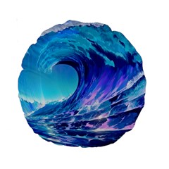 Tsunami Tidal Wave Ocean Waves Sea Nature Water Blue Standard 15  Premium Round Cushions by Ravend