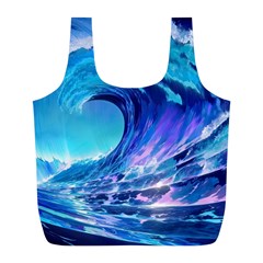 Tsunami Tidal Wave Ocean Waves Sea Nature Water Blue Full Print Recycle Bag (l) by Ravend