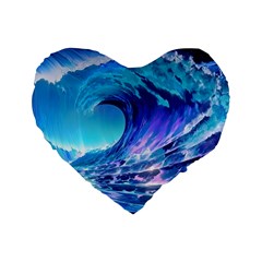 Tsunami Tidal Wave Ocean Waves Sea Nature Water Blue Standard 16  Premium Flano Heart Shape Cushions by Ravend