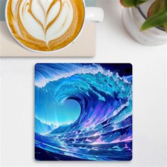 Tsunami Tidal Wave Ocean Waves Sea Nature Water Blue Uv Print Square Tile Coaster  by Ravend