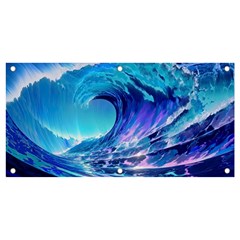 Tsunami Tidal Wave Ocean Waves Sea Nature Water Blue Banner And Sign 4  X 2  by Ravend