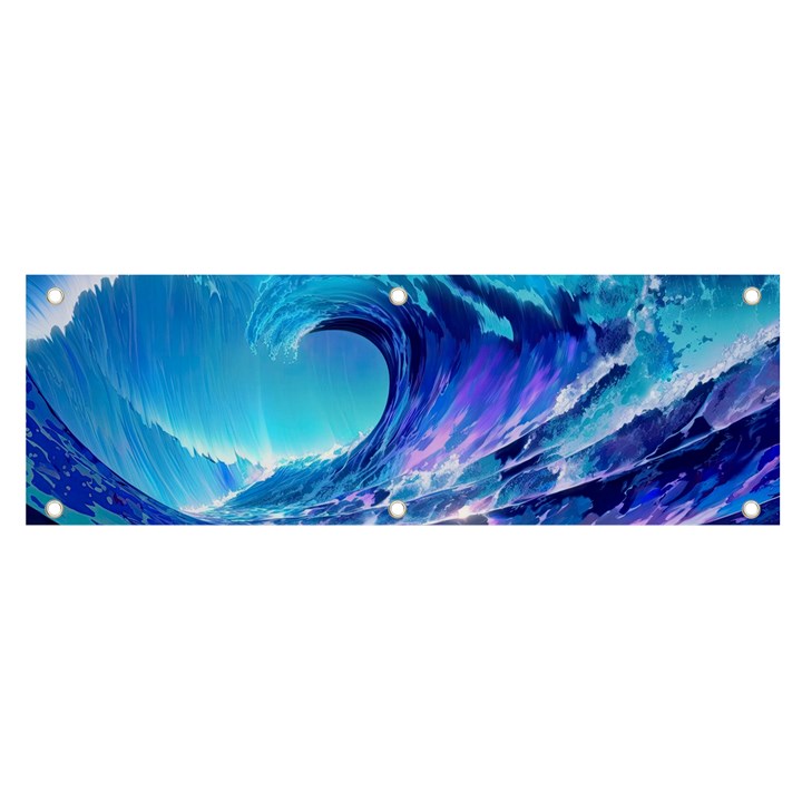 Tsunami Tidal Wave Ocean Waves Sea Nature Water Blue Banner and Sign 6  x 2 