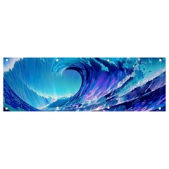 Tsunami Tidal Wave Ocean Waves Sea Nature Water Blue Banner And Sign 9  X 3  by Ravend