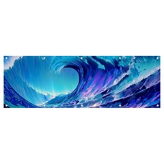 Tsunami Tidal Wave Ocean Waves Sea Nature Water Blue Banner And Sign 12  X 4  by Ravend