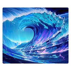 Tsunami Tidal Wave Ocean Waves Sea Nature Water Blue One Side Premium Plush Fleece Blanket (small)