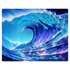 Tsunami Tidal Wave Ocean Waves Sea Nature Water Blue One Side Premium Plush Fleece Blanket (medium)