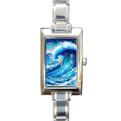 Tsunami Tidal Wave Ocean Waves Sea Nature Water Blue Painting Rectangle Italian Charm Watch by Ravend