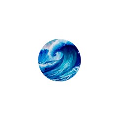 Tsunami Tidal Wave Ocean Waves Sea Nature Water Blue Painting 1  Mini Buttons by Ravend