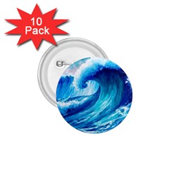 Tsunami Tidal Wave Ocean Waves Sea Nature Water Blue Painting 1 75  Buttons (10 Pack) by Ravend