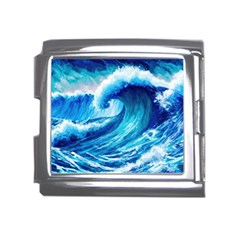 Tsunami Tidal Wave Ocean Waves Sea Nature Water Blue Painting Mega Link Italian Charm (18mm) by Ravend