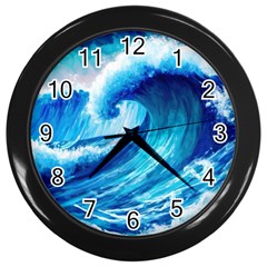 Tsunami Tidal Wave Ocean Waves Sea Nature Water Blue Painting Wall Clock (black) by Ravend