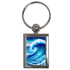 Tsunami Tidal Wave Ocean Waves Sea Nature Water Blue Painting Key Chain (rectangle) by Ravend