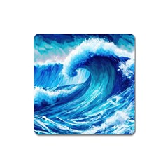 Tsunami Tidal Wave Ocean Waves Sea Nature Water Blue Painting Square Magnet by Ravend